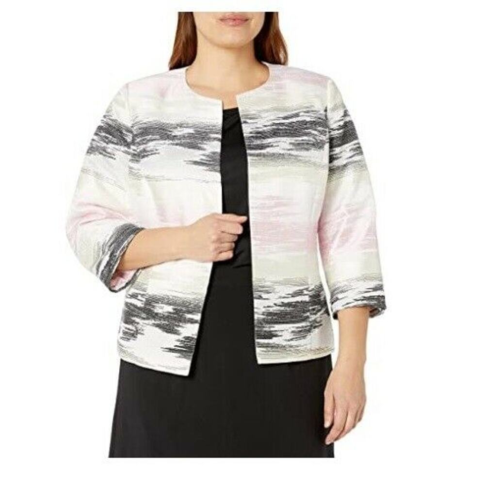Kasper Blazer Womens Ombre Jacquard Jacket Open Front Pink Black White 6